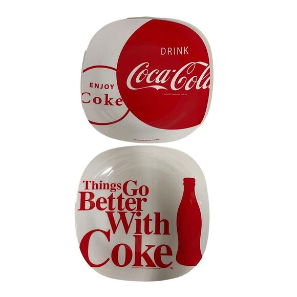 Set of 2 Coca Cola Plastic Square Plates Dishes by Gibson Vintage Collectibles - Picture 1 of 9